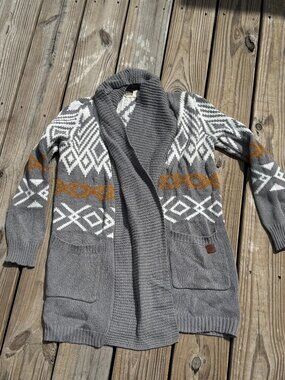 Roxy Aztec Cardigan Sweater XS/S Boho Western Cozy Cottagecore Chic 3724